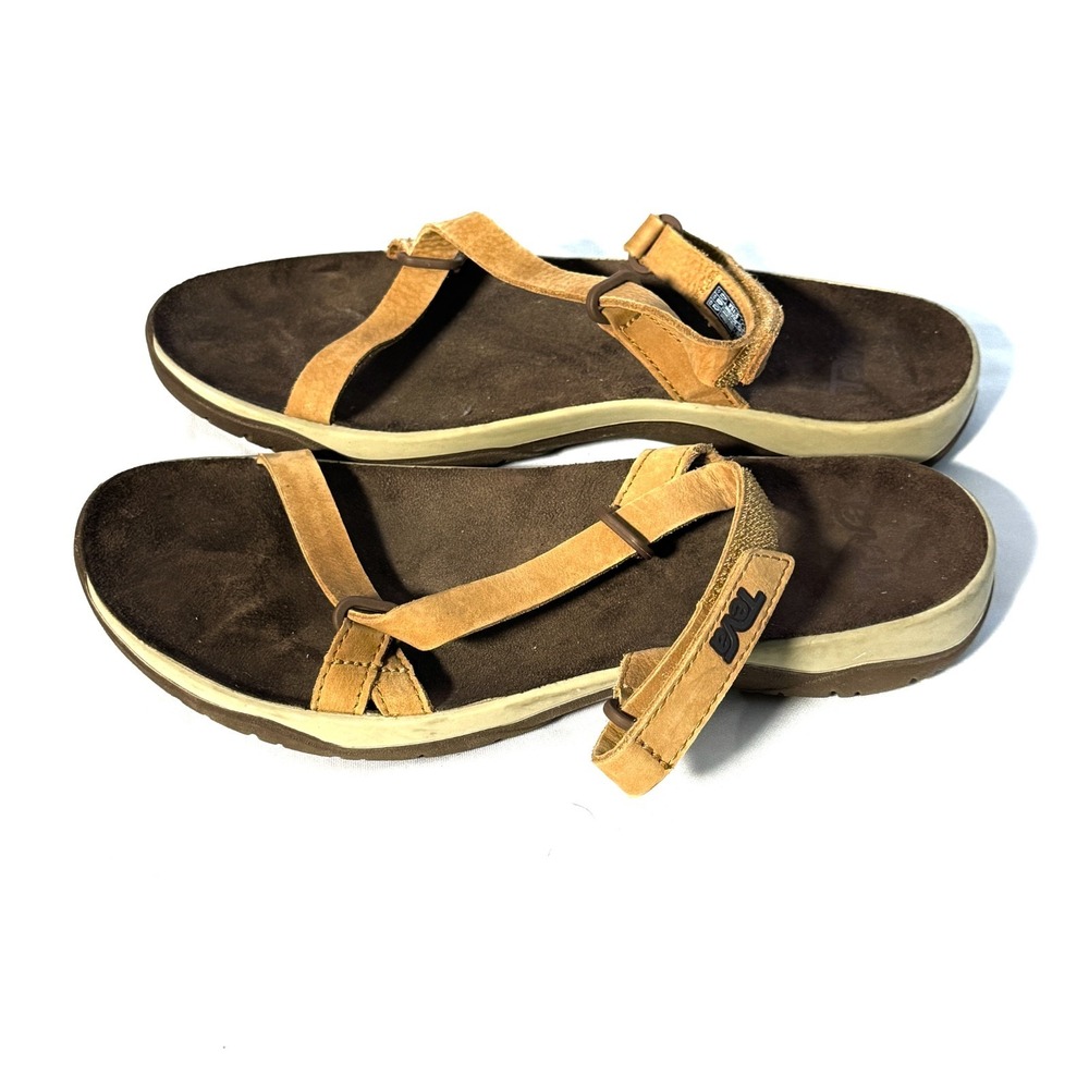Teva Elzada 1099274 Sandals Womens 8 Pecan Brown Leather Adjustable Strap Slides